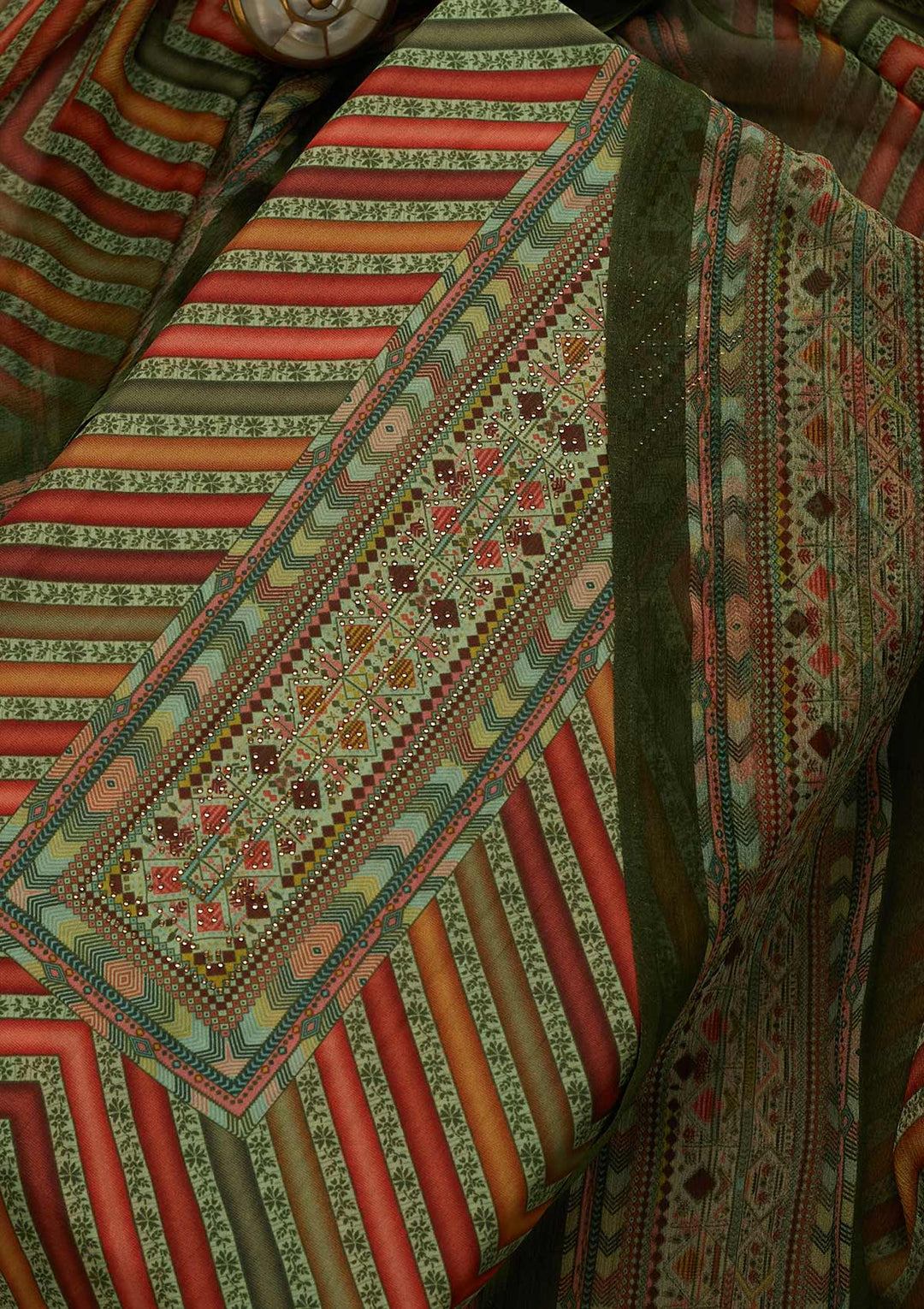 Pista Green Zariwork Semi Crepe Unstitched Salwar Suit-Koskii