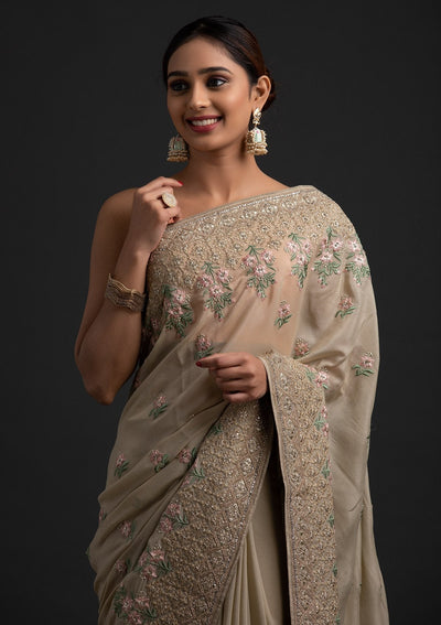 Pista Green Zariwork Shimmer Designer Saree - koskii