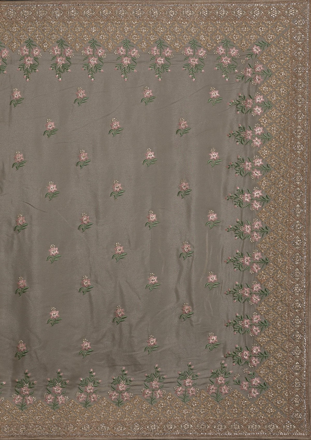 Pista Green Zariwork Shimmer Designer Saree - koskii