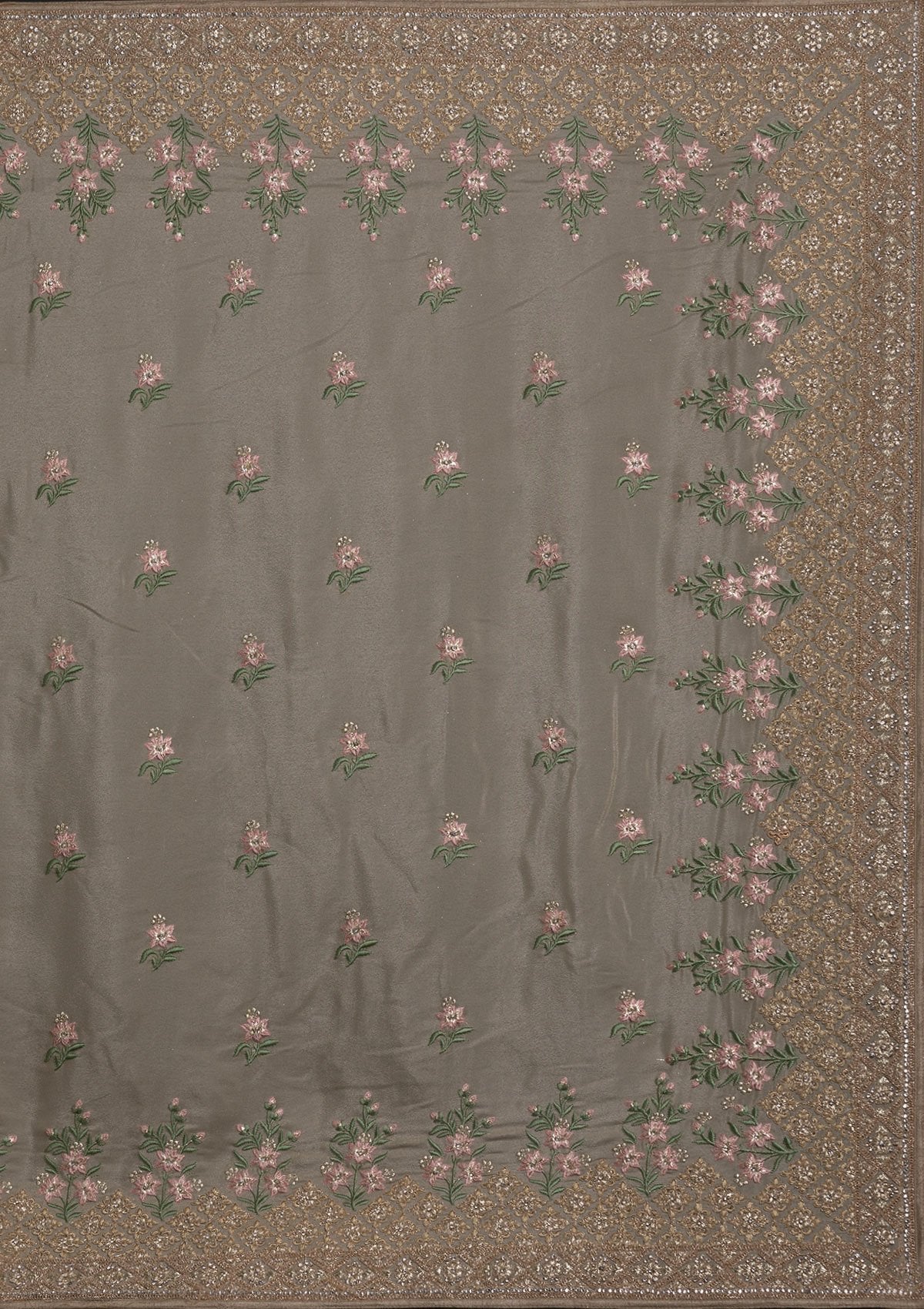 Pista Green Zariwork Shimmer Designer Saree - koskii