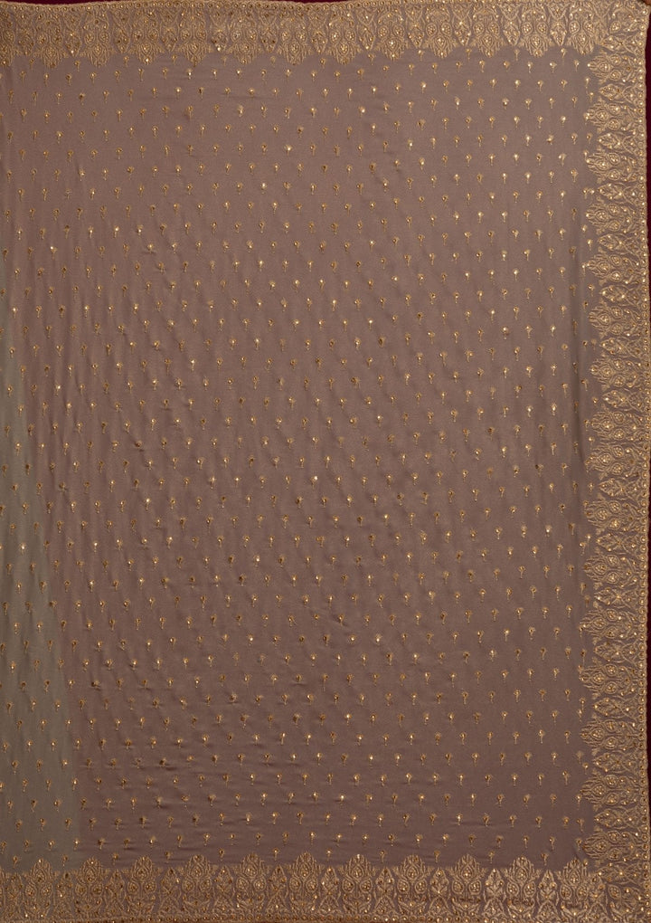 Light Brown Zariwork Shimmer Designer Saree - koskii