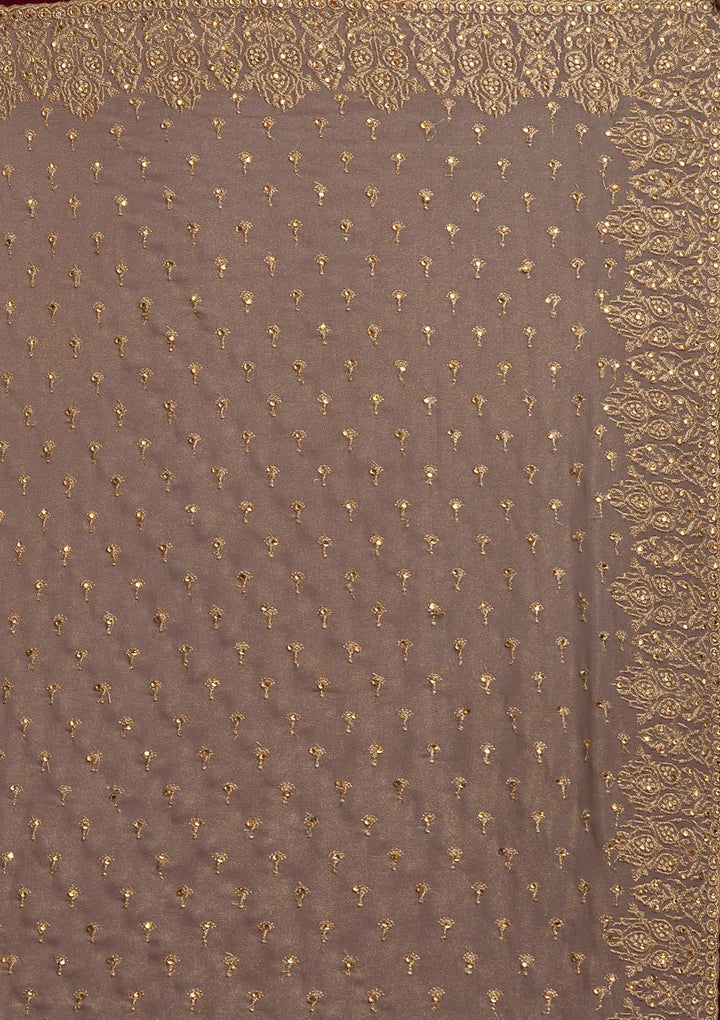 Light Brown Zariwork Shimmer Designer Saree - koskii