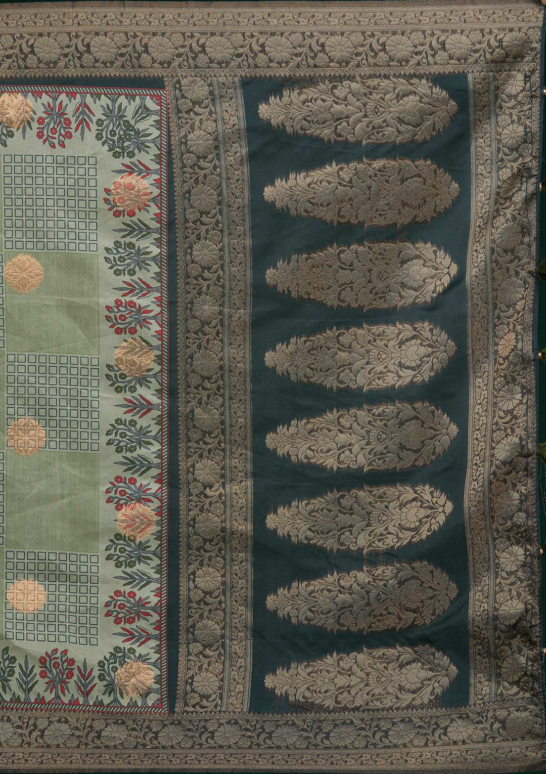 Pista Green Zariwork Taffeta Silk Saree - Koskii