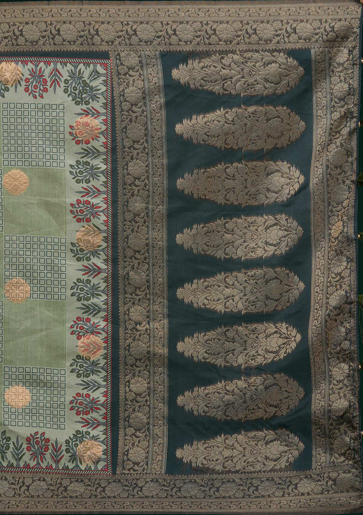 Pista Green Zariwork Taffeta Silk Saree - Koskii
