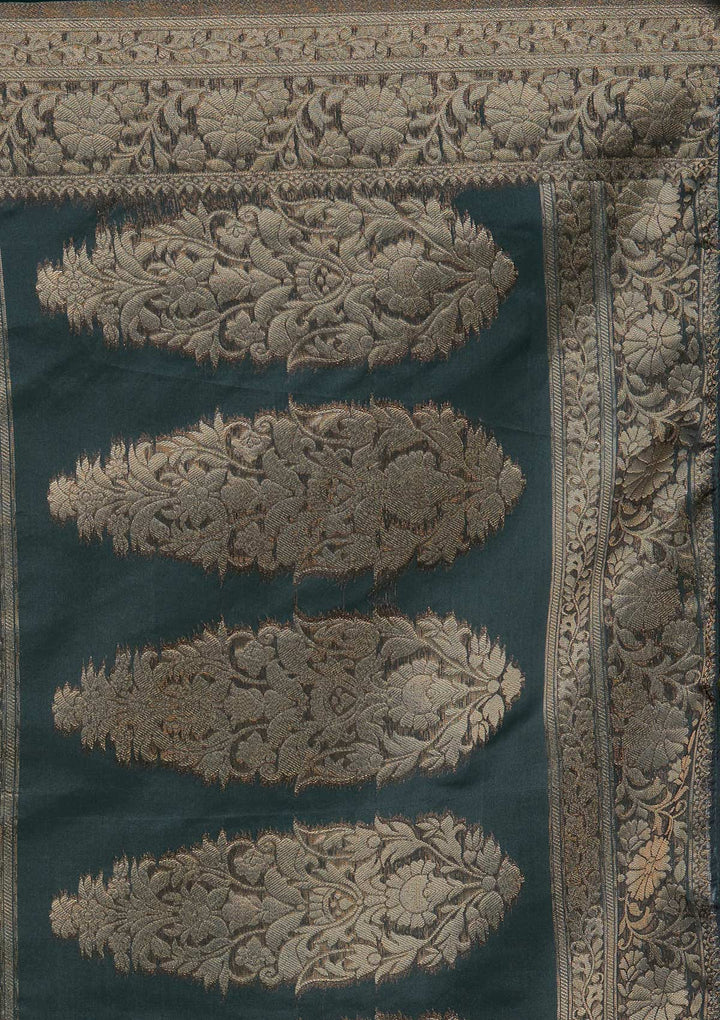 Pista Green Zariwork Taffeta Silk Saree - Koskii