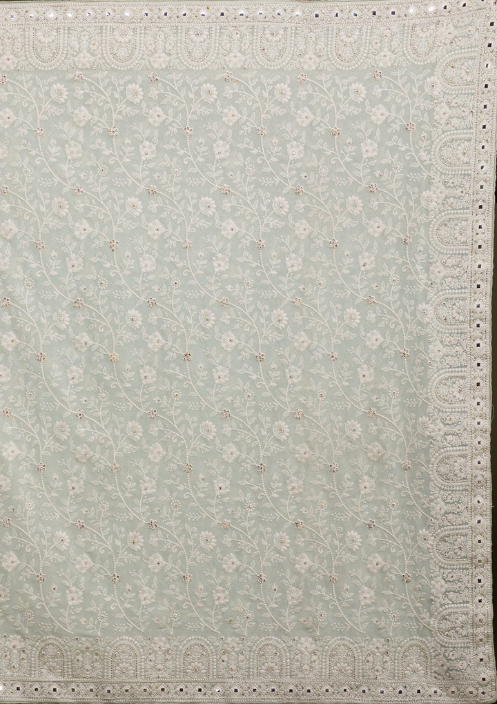 Pista Green Chikankari Georgette Saree-Koskii