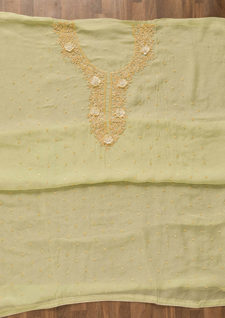 Pista Green Cutdana Organza Unstitched Salwar Kameez-Koskii