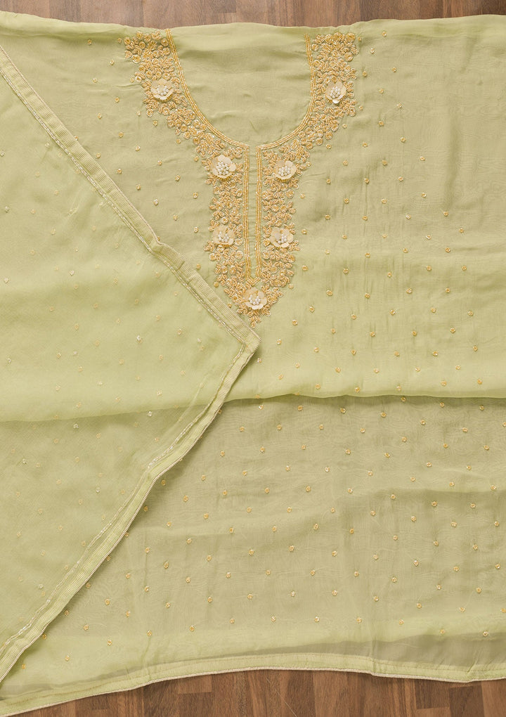 Pista Green Cutdana Organza Unstitched Salwar Kameez-Koskii