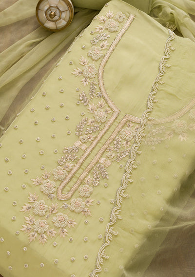 Pista Green Cutdana Organza Unstitched Salwar Kameez-Koskii