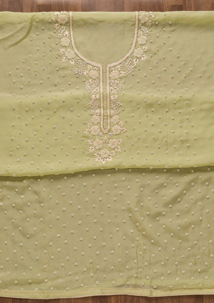 Pista Green Cutdana Organza Unstitched Salwar Kameez-Koskii