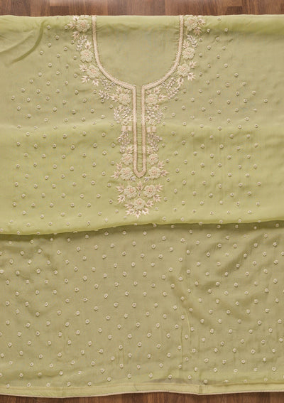 Pista Green Cutdana Organza Unstitched Salwar Kameez-Koskii
