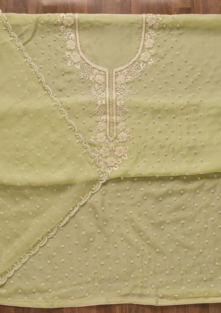 Pista Green Cutdana Organza Unstitched Salwar Kameez-Koskii