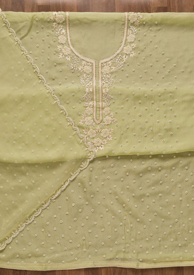 Pista Green Cutdana Organza Unstitched Salwar Kameez-Koskii