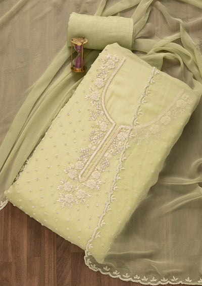 Pista Green Cutdana Tissue Unstitched Salwar Kameez-Koskii