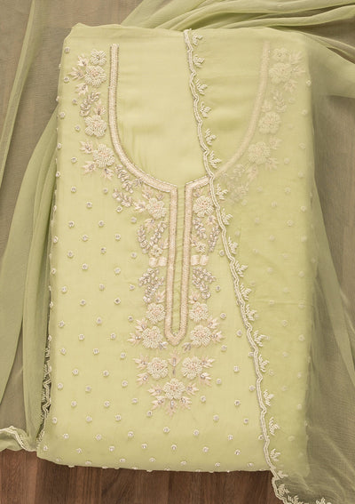 Pista Green Cutdana Tissue Unstitched Salwar Kameez-Koskii