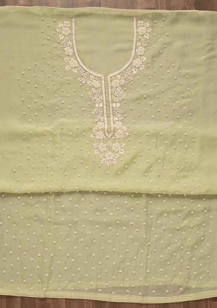 Pista Green Cutdana Tissue Unstitched Salwar Kameez-Koskii