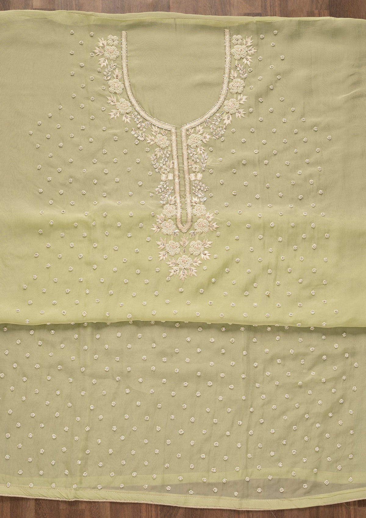 Pista Green Cutdana Tissue Unstitched Salwar Kameez-Koskii