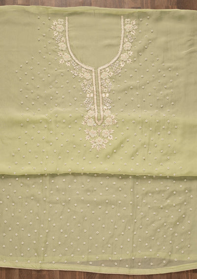 Pista Green Cutdana Tissue Unstitched Salwar Kameez-Koskii