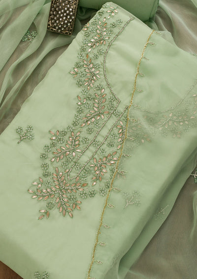 Pista Green Gotapatti Organza Unstitched Salwar Kameez-Koskii