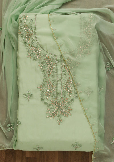 Pista Green Gotapatti Organza Unstitched Salwar Kameez-Koskii