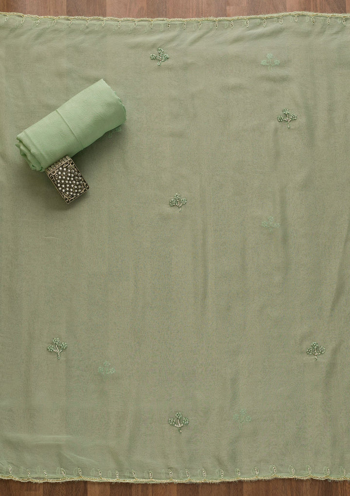 Pista Green Gotapatti Organza Unstitched Salwar Kameez-Koskii
