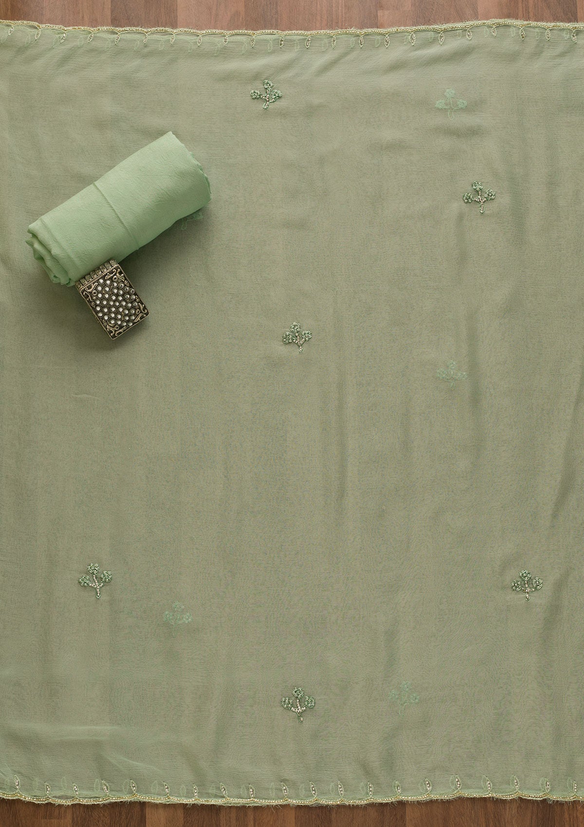 Pista Green Gotapatti Organza Unstitched Salwar Kameez-Koskii