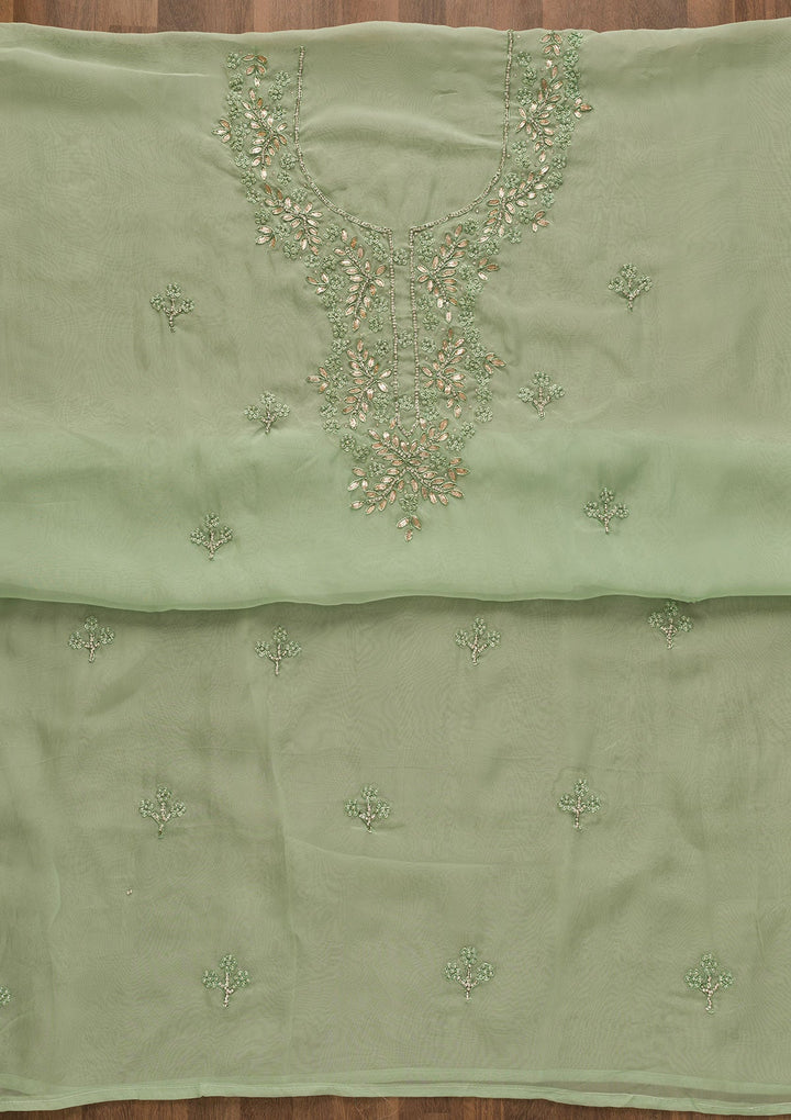 Pista Green Gotapatti Organza Unstitched Salwar Kameez-Koskii
