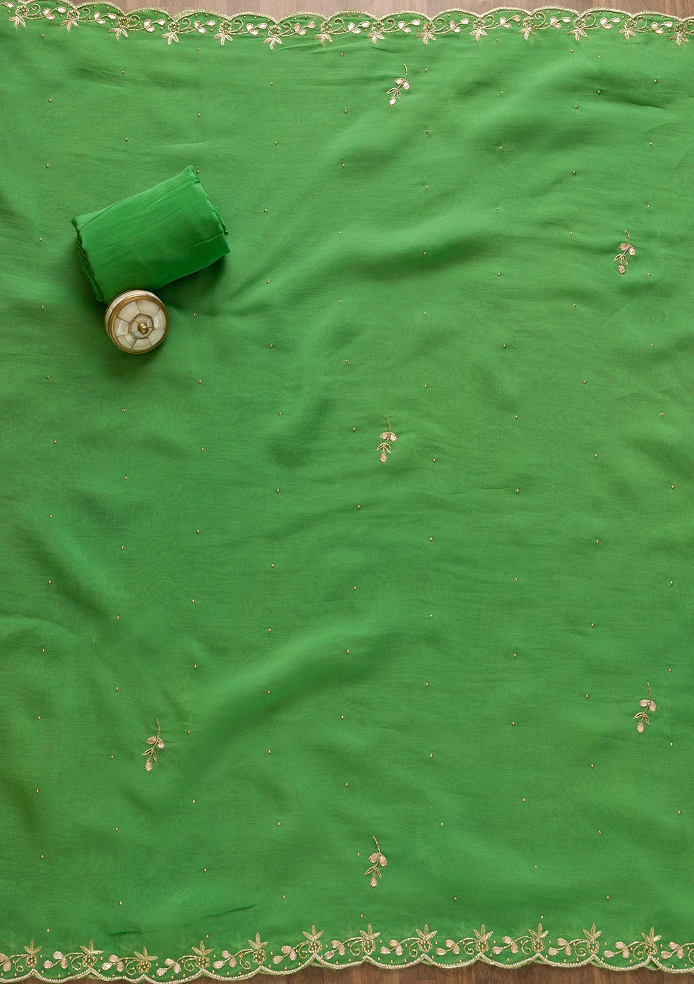 Pista Green Gotapatti Organza Unstitched Salwar Kameez-Koskii