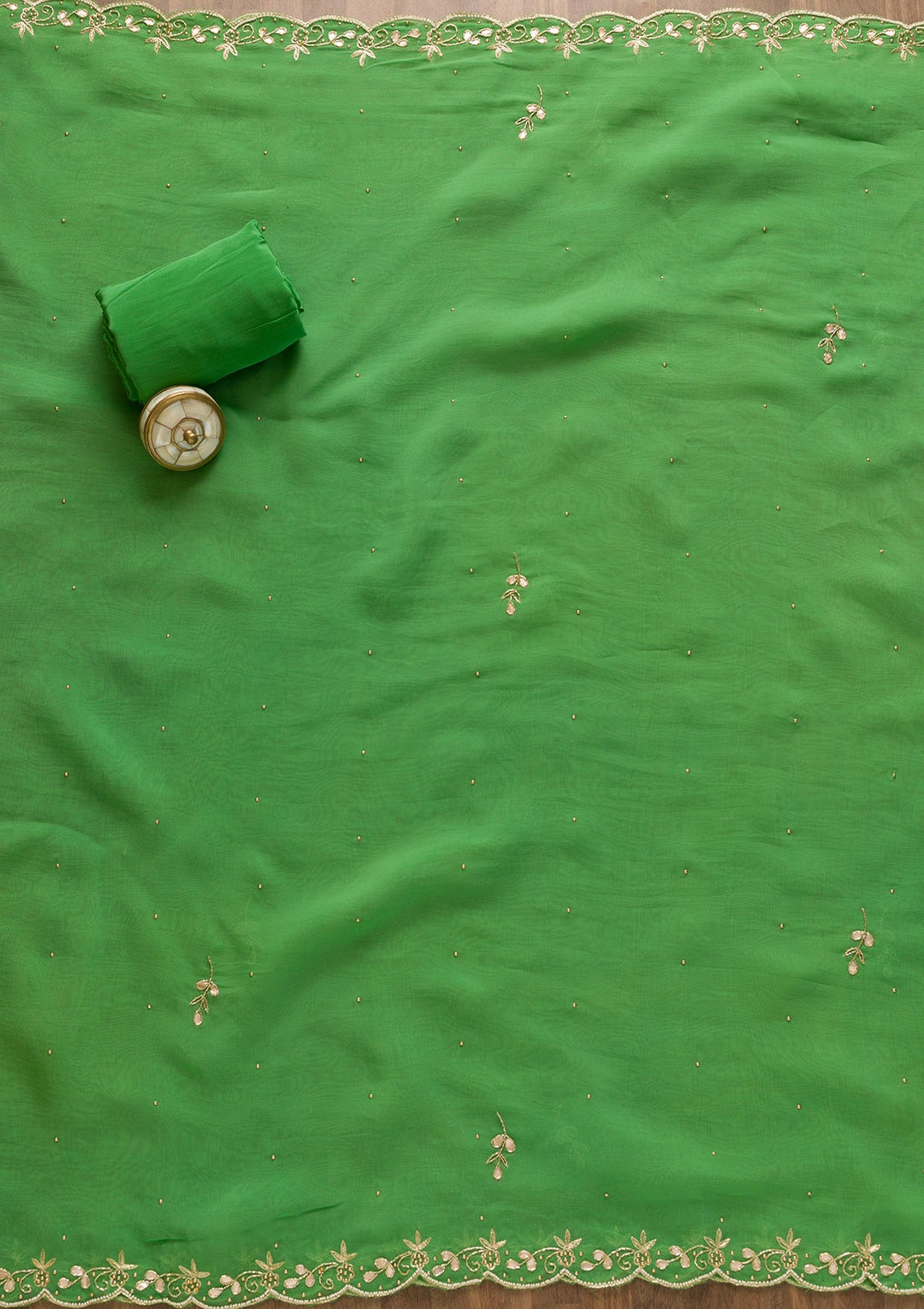 Pista Green Gotapatti Organza Unstitched Salwar Kameez-Koskii