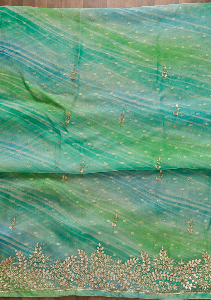 Pista Green Gotapatti Organza Unstitched Salwar Kameez-Koskii