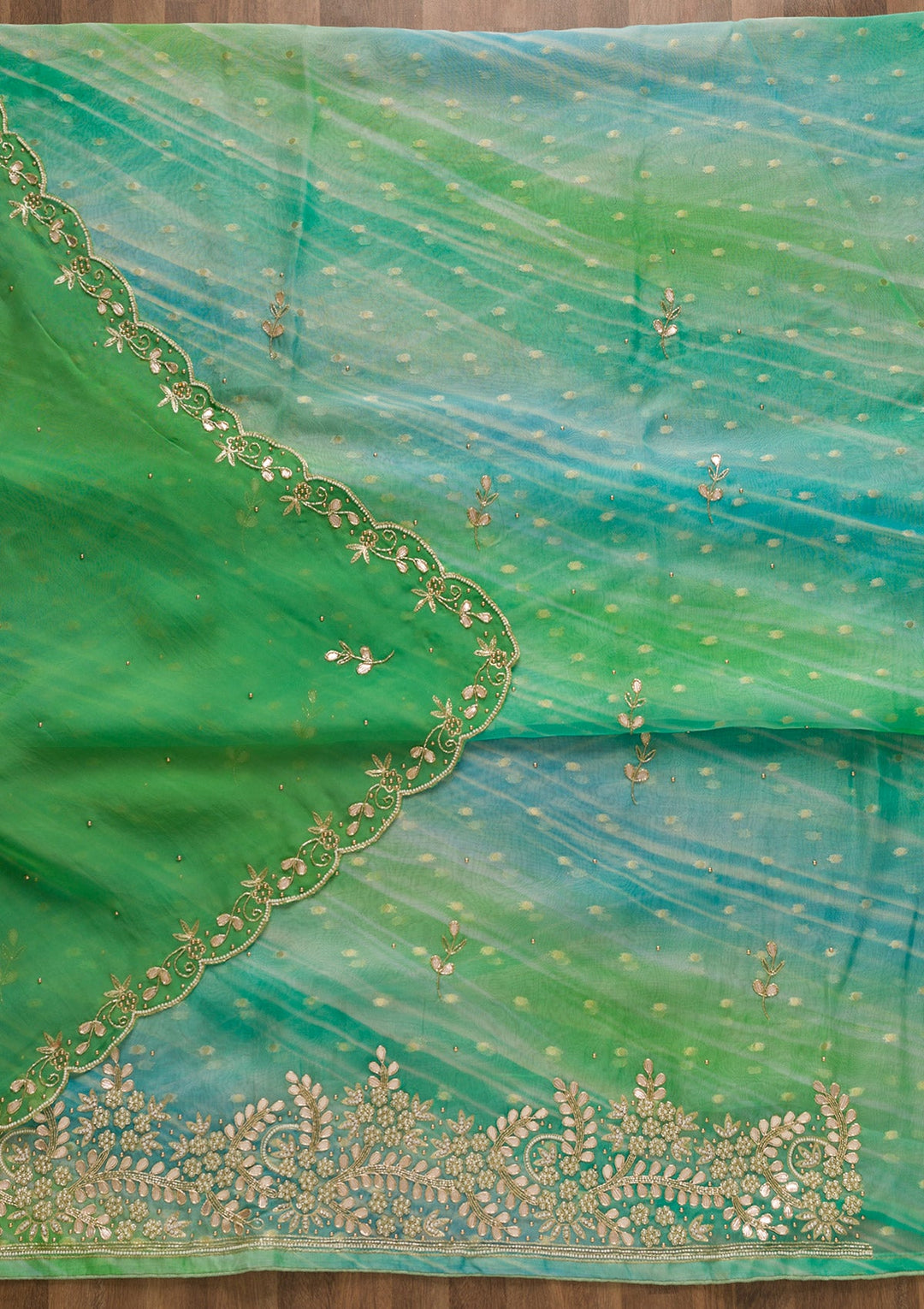 Pista Green Gotapatti Organza Unstitched Salwar Kameez-Koskii