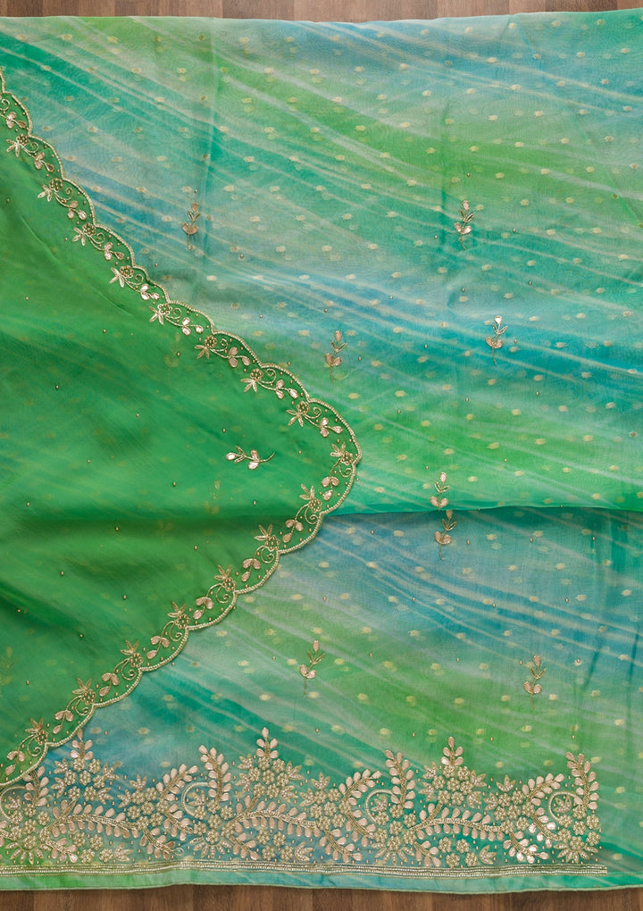 Pista Green Gotapatti Organza Unstitched Salwar Kameez-Koskii