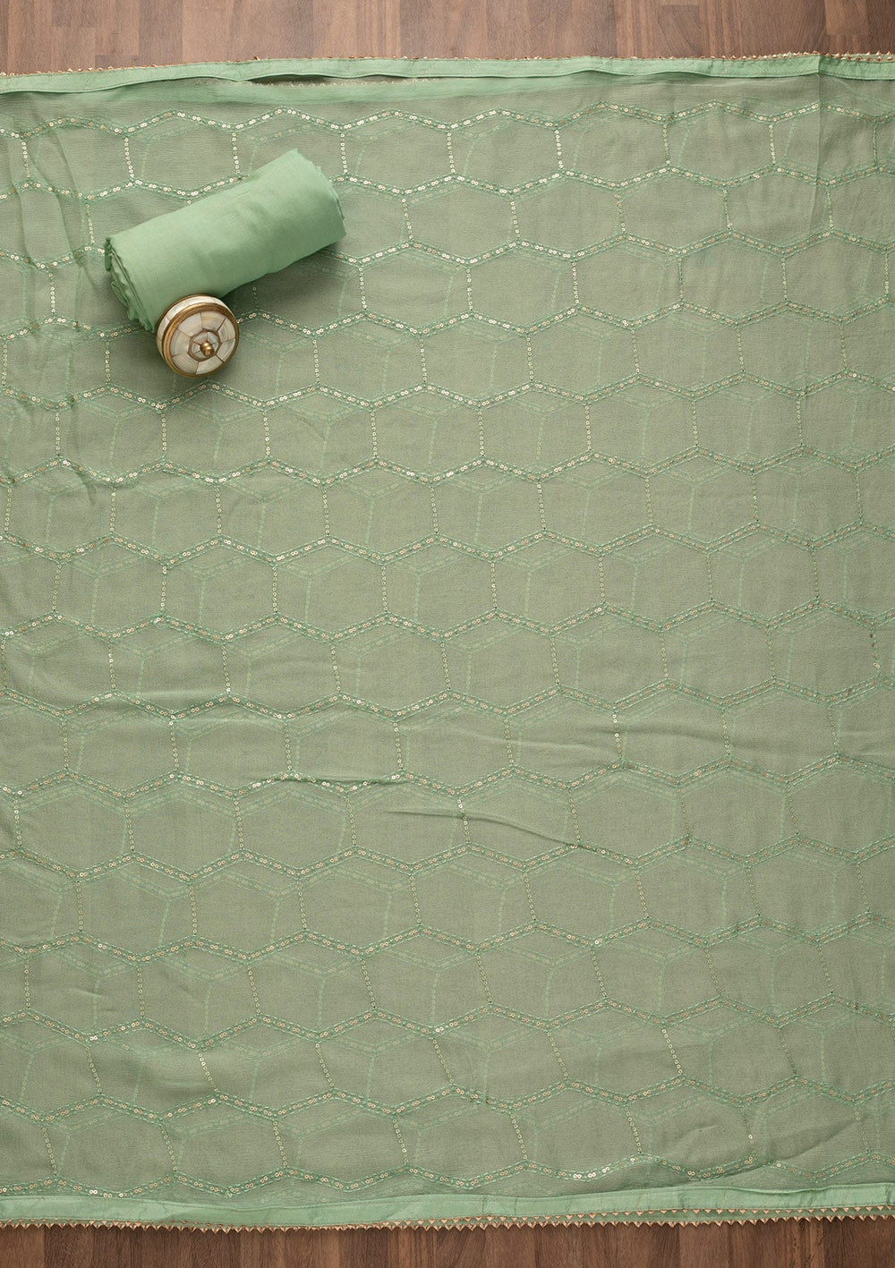 Pista Green Mirrorwork Art Silk Unstitched Salwar Kameez-Koskii