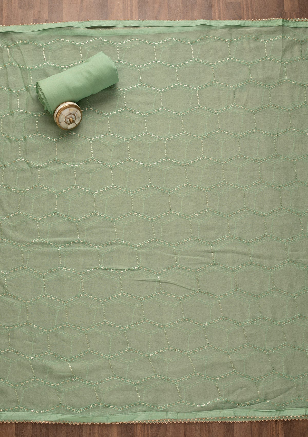 Pista Green Mirrorwork Art Silk Unstitched Salwar Kameez-Koskii