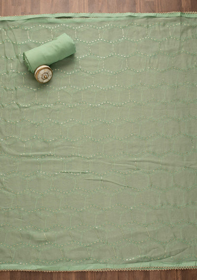 Pista Green Mirrorwork Art Silk Unstitched Salwar Kameez-Koskii