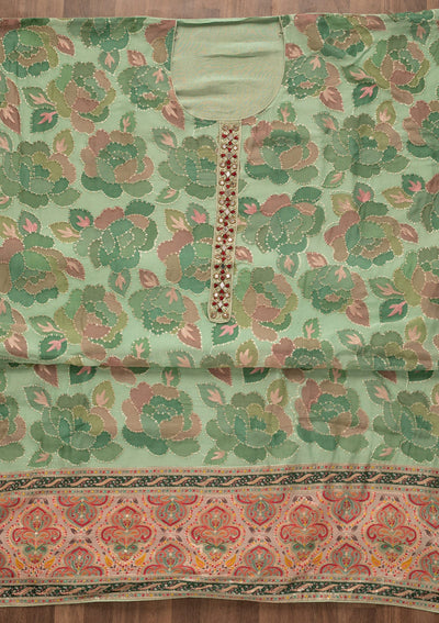 Pista Green Mirrorwork Art Silk Unstitched Salwar Kameez-Koskii