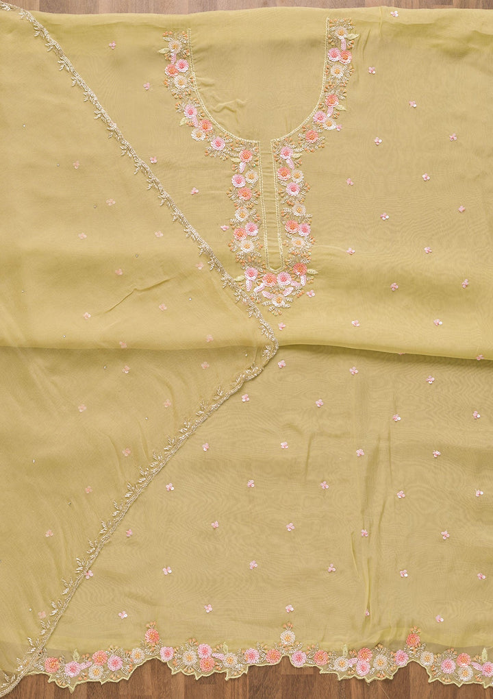 Pista Green Sequins Organza Unstitched Salwar Kameez-Koskii