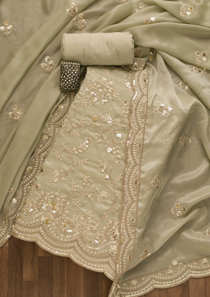 Pista Green Sequins Tissue Unstitched Salwar Kameez-Koskii