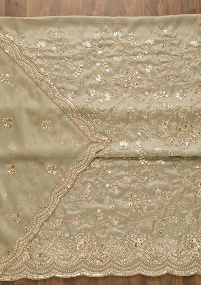 Pista Green Sequins Tissue Unstitched Salwar Kameez-Koskii