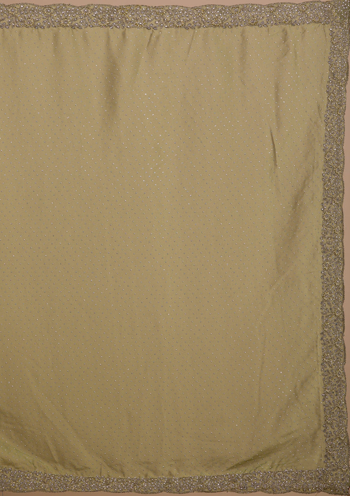 Pista Green Silver Stonework Crepe Saree-Koskii