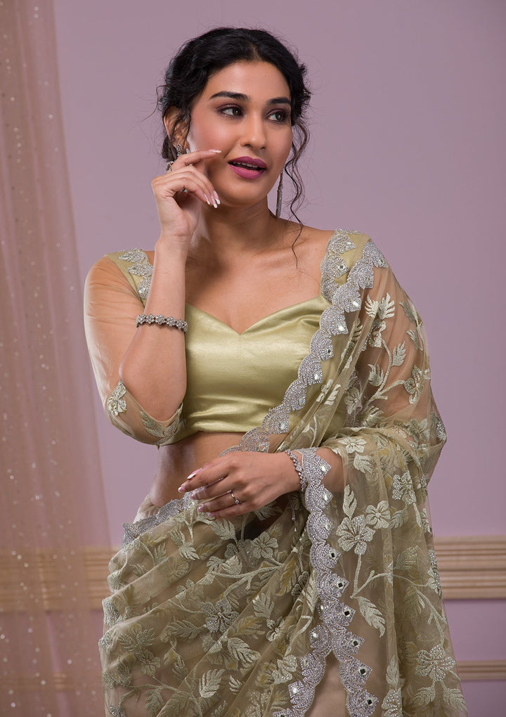 Gold Threadwork Net Designer Saree-Koskii