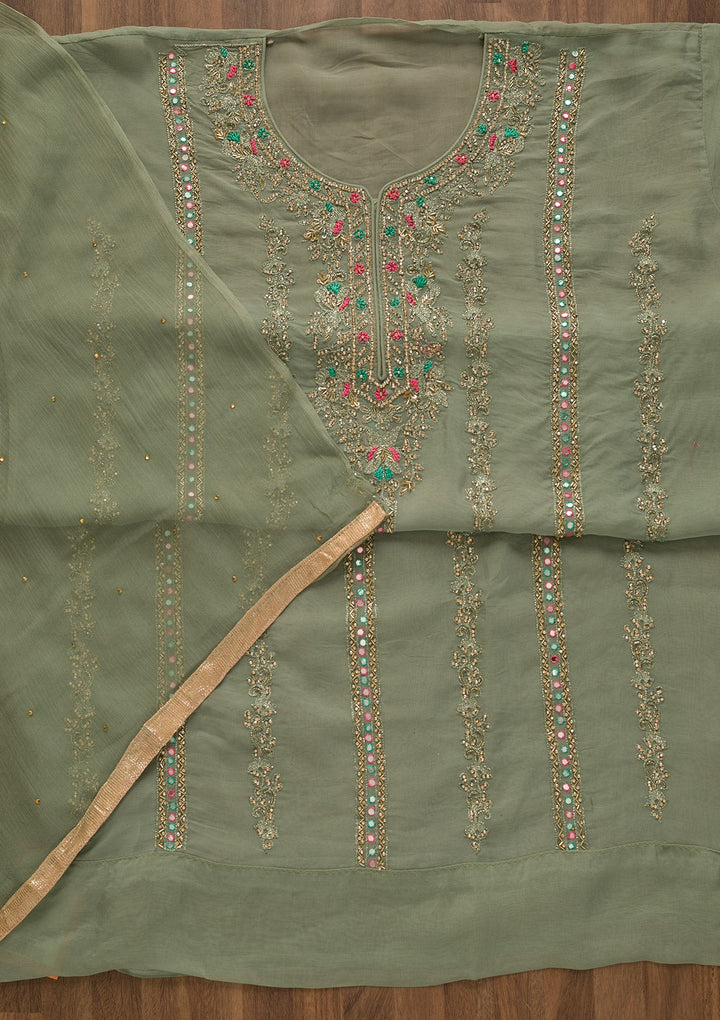 Pista Green Stonework Tissue Unstitched Salwar Kameez-Koskii
