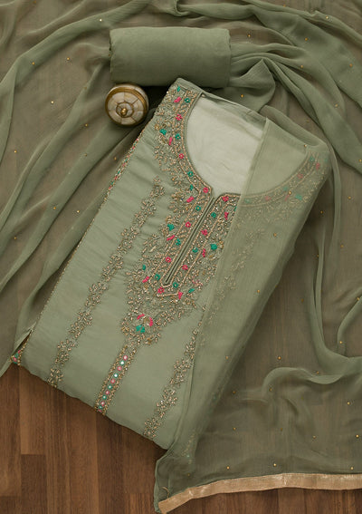 Pista Green Stonework Tissue Unstitched Salwar Kameez-Koskii