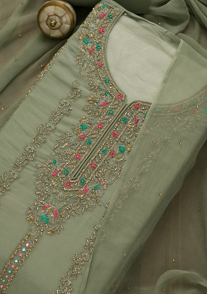 Pista Green Stonework Tissue Unstitched Salwar Kameez-Koskii