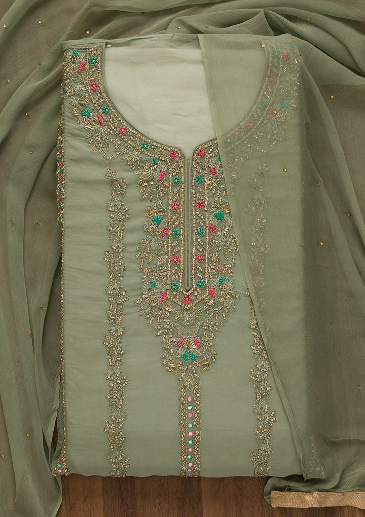 Pista Green Stonework Tissue Unstitched Salwar Kameez-Koskii