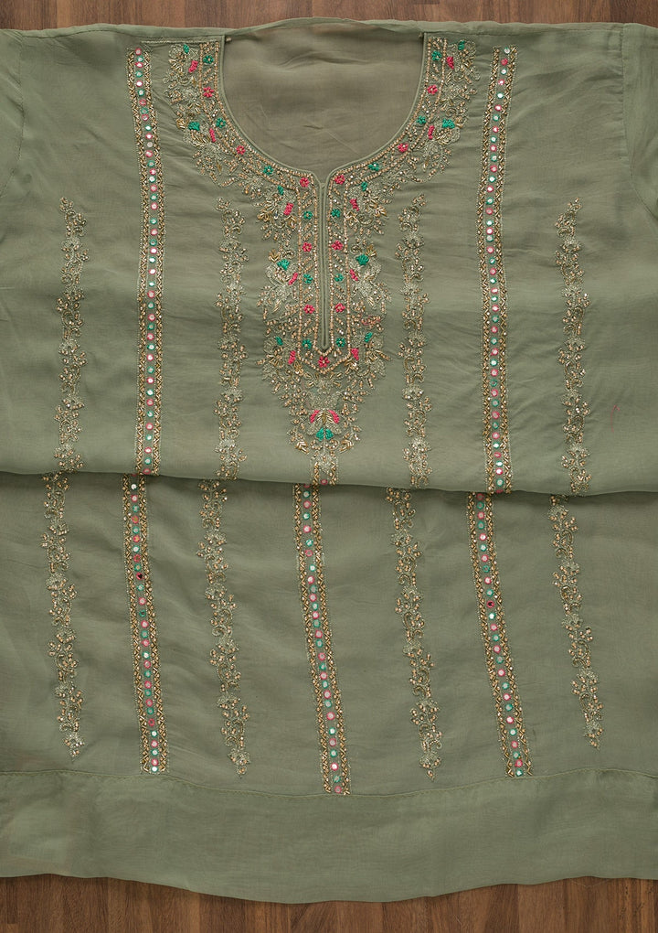 Pista Green Stonework Tissue Unstitched Salwar Kameez-Koskii
