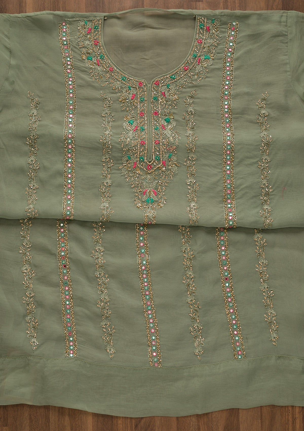 Pista Green Stonework Tissue Unstitched Salwar Kameez-Koskii