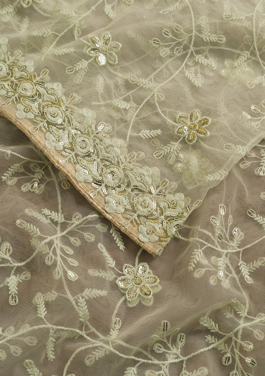 Pista Green Threadwork Net Dupatta-Koskii