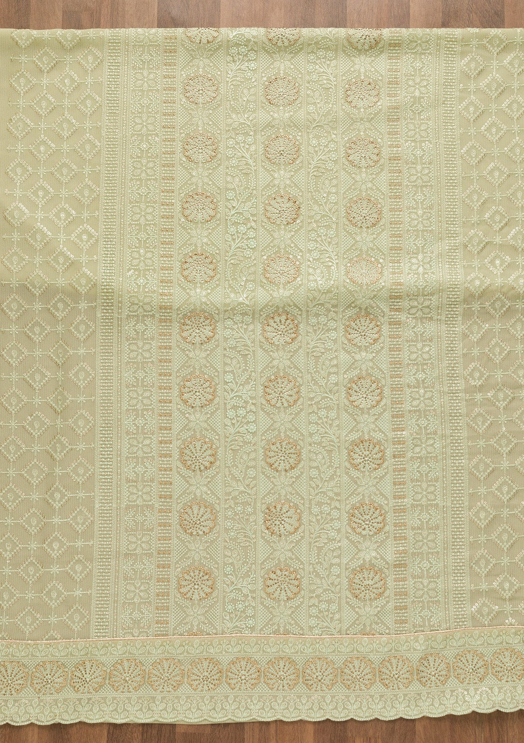 Pista Green Threadwork Georgette Unstitched Salwar Kameez-Koskii