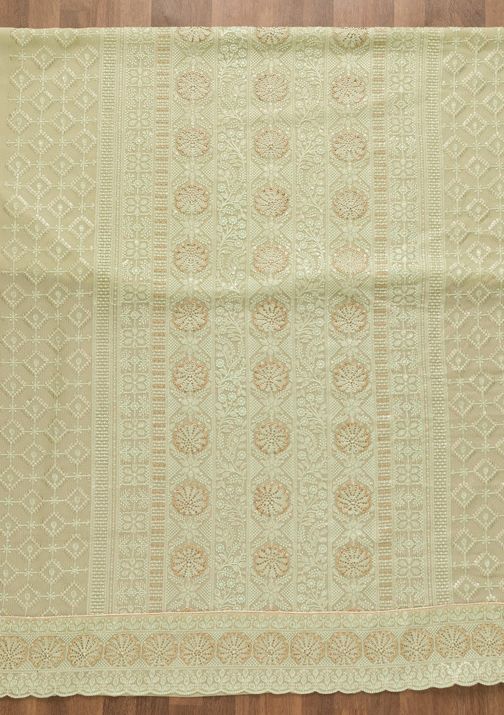 Pista Green Threadwork Georgette Unstitched Salwar Kameez-Koskii
